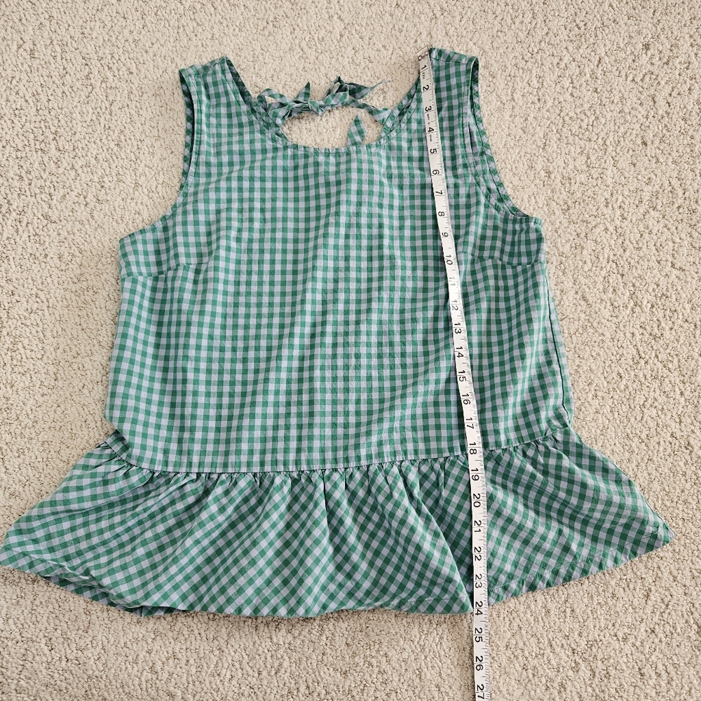 Medium J Crew Gingham Peplum Sleeveles Top Tank Bow Back Blue Green - Picture 5 of 9